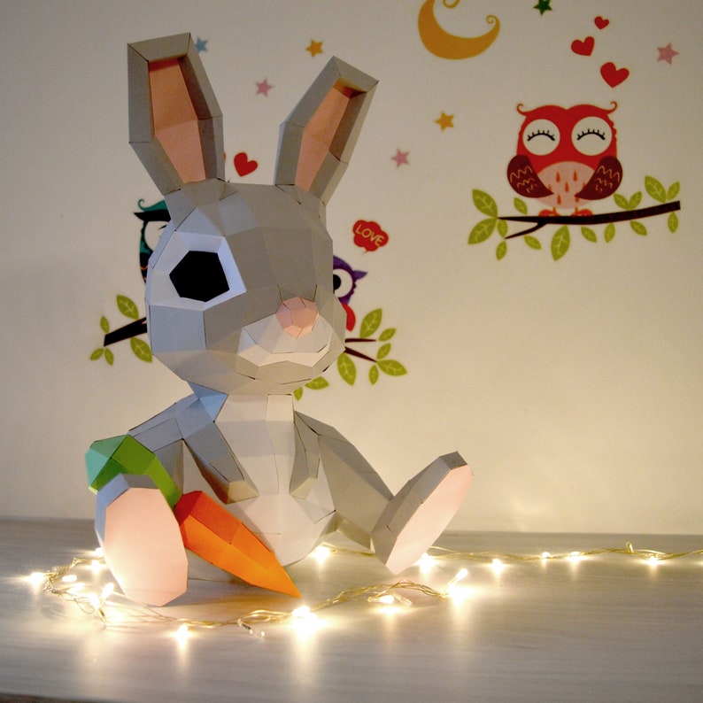 Bunny Papercraft 3D DIY low poly paper crafts Easter rabbit decor model template image 3