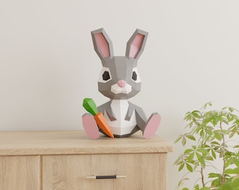 Bunny Papercraft 3D DIY laag poly papier ambachten Paaskonijn decor model sjabloon