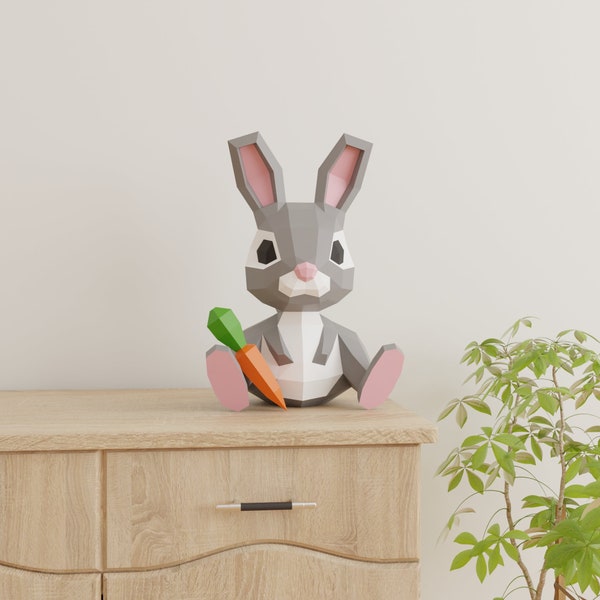 Bunny Papercraft 3D DIY low poly paper crafts Easter rabbit decor model template