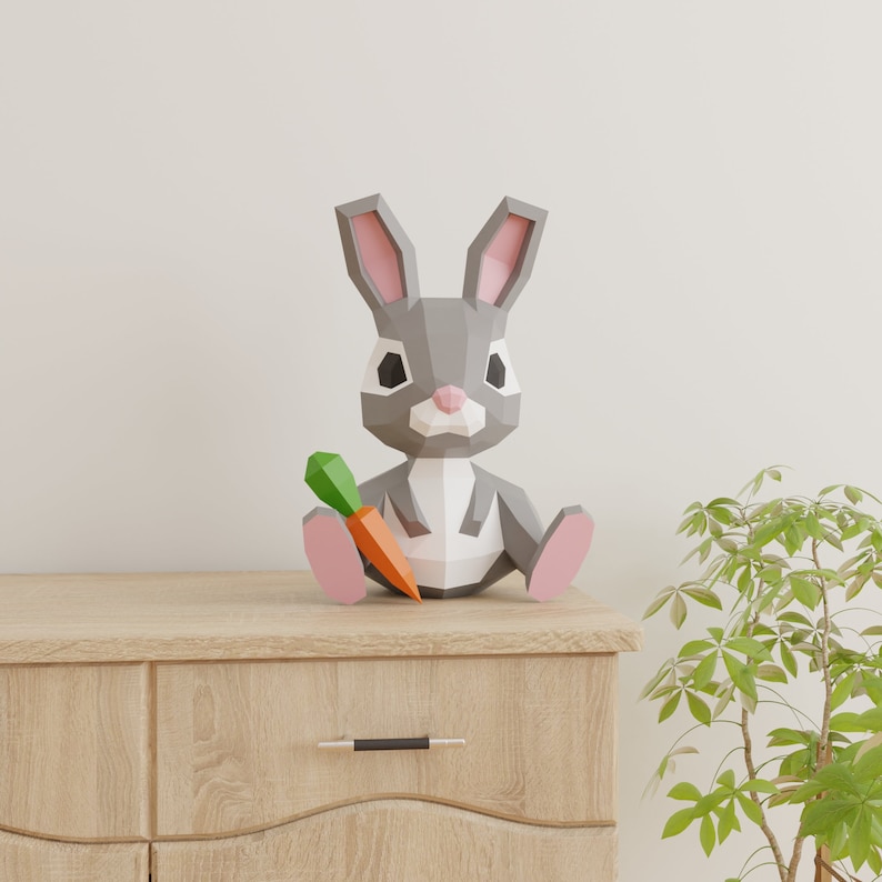 Bunny Papercraft 3D DIY low poly paper crafts Easter rabbit decor model template image 1