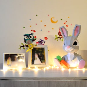 Bunny Papercraft 3D bricolage low poly papier artisanat modèle de modèle de décor de lapin de Pâques image 2