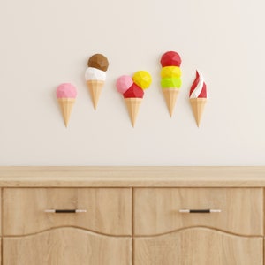 Eiscreme-Papercraft-3D-DIY-Low-Poly-Papierhandwerk-Origami-Wanddekor-Vorlage