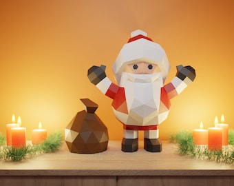 Santa Claus Papercraft 3D DIY holidays Christmas low poly paper crafts decor model template