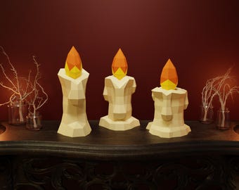 Candles Papercraft 3D DIY low poly gothic fantasy model templates