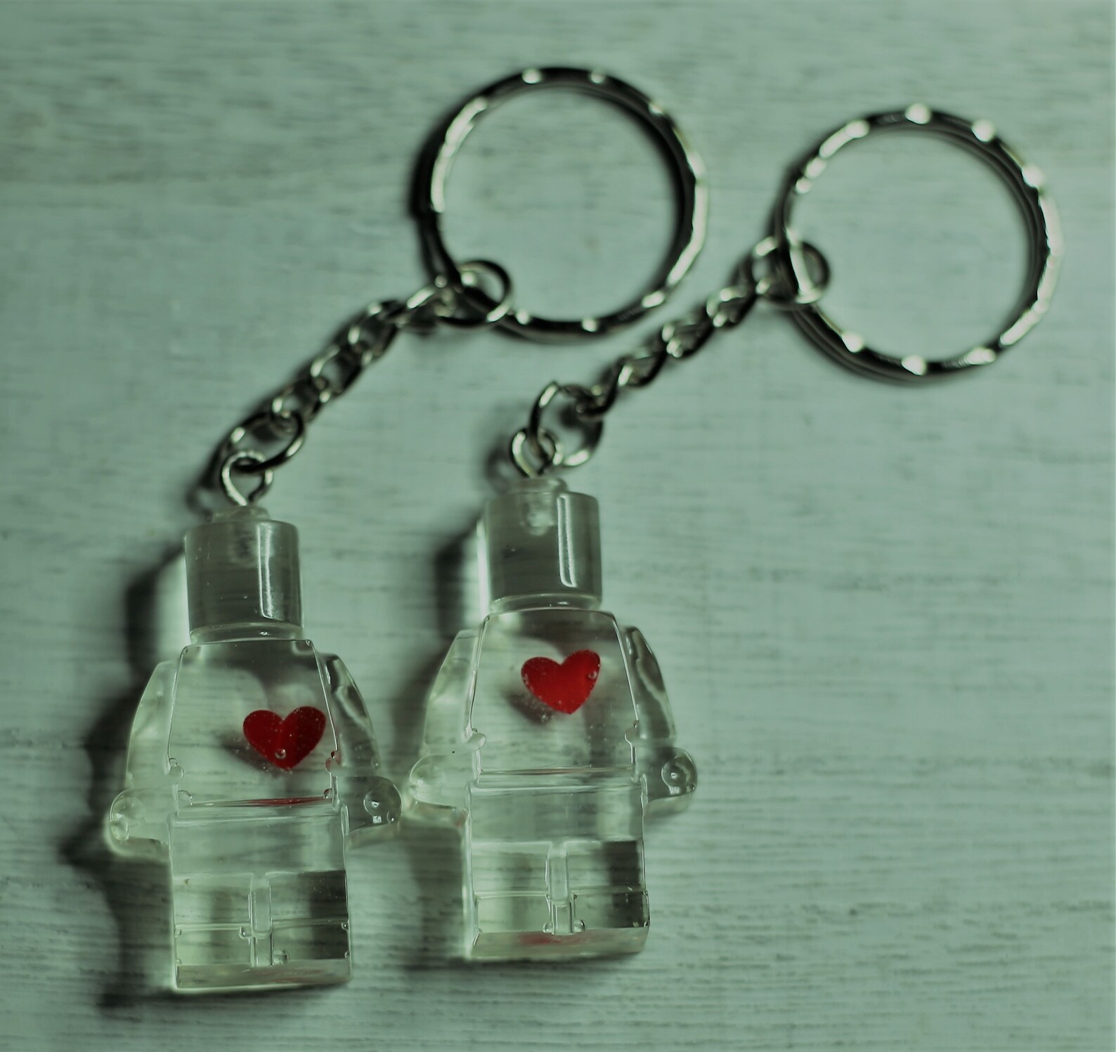 Epoxy Handmade Key Rings , Two on Set , Translucent , Red Heart ,love ...