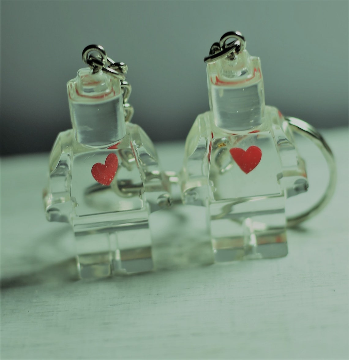 Epoxy Handmade Key Rings , Two on Set , Translucent , Red Heart ,love ...
