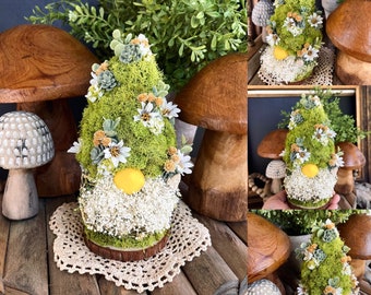 Dried Floral Moss Gnome Fairy Cottage Decor Lemon Nose