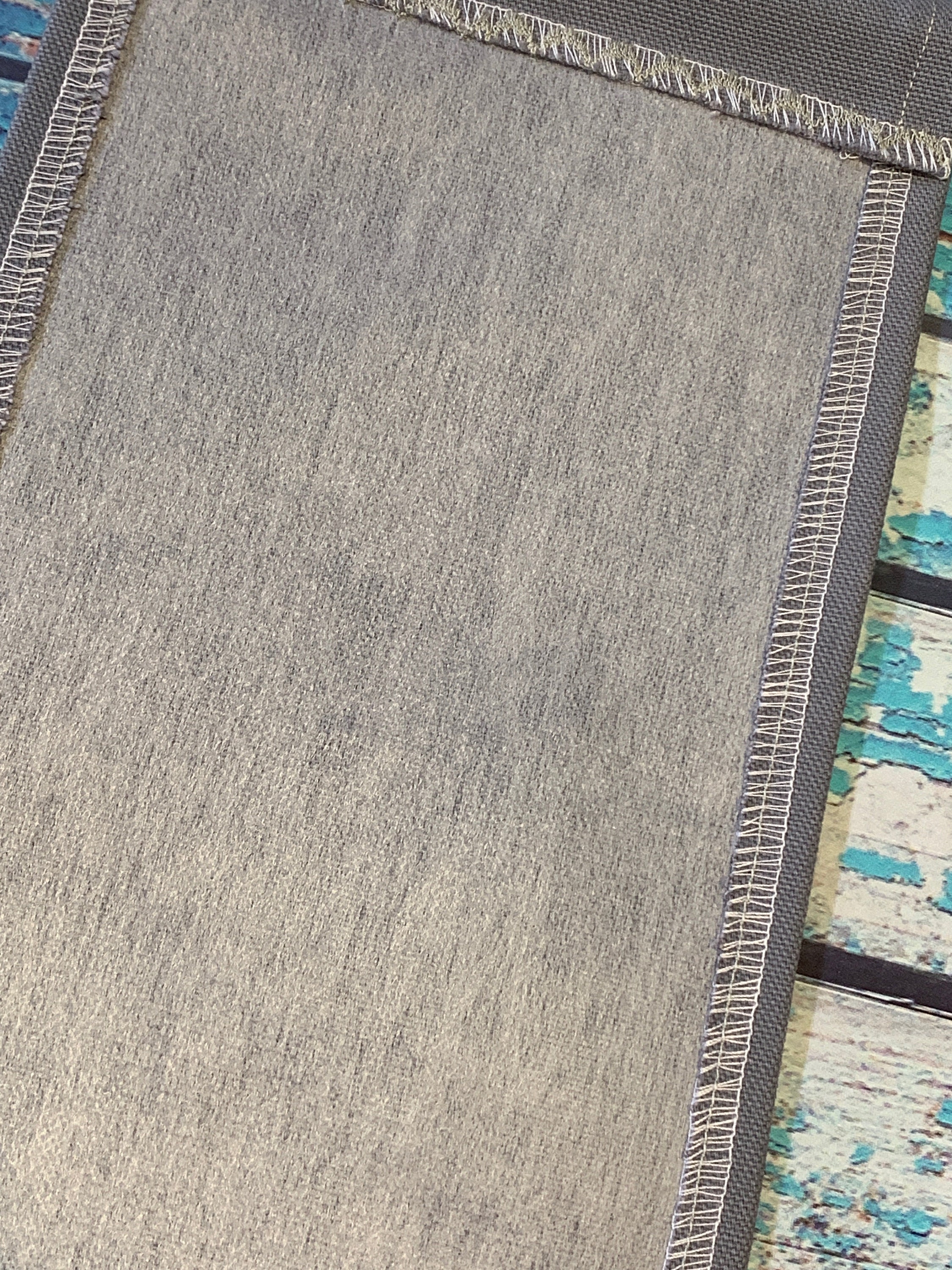 Large Gray Canvas Banner With Custom Vintage Trim / Unique Pin Display