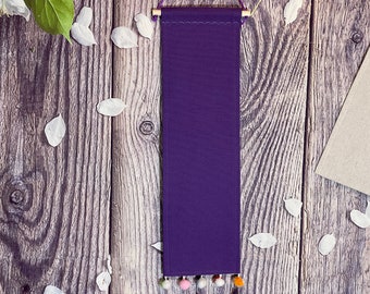 Large Tall Pin Pennant / Purple Enamel Pin Display With Colorful PomPom Trim / Handmade Canvas Banner To Display Enamel Pins And Badges