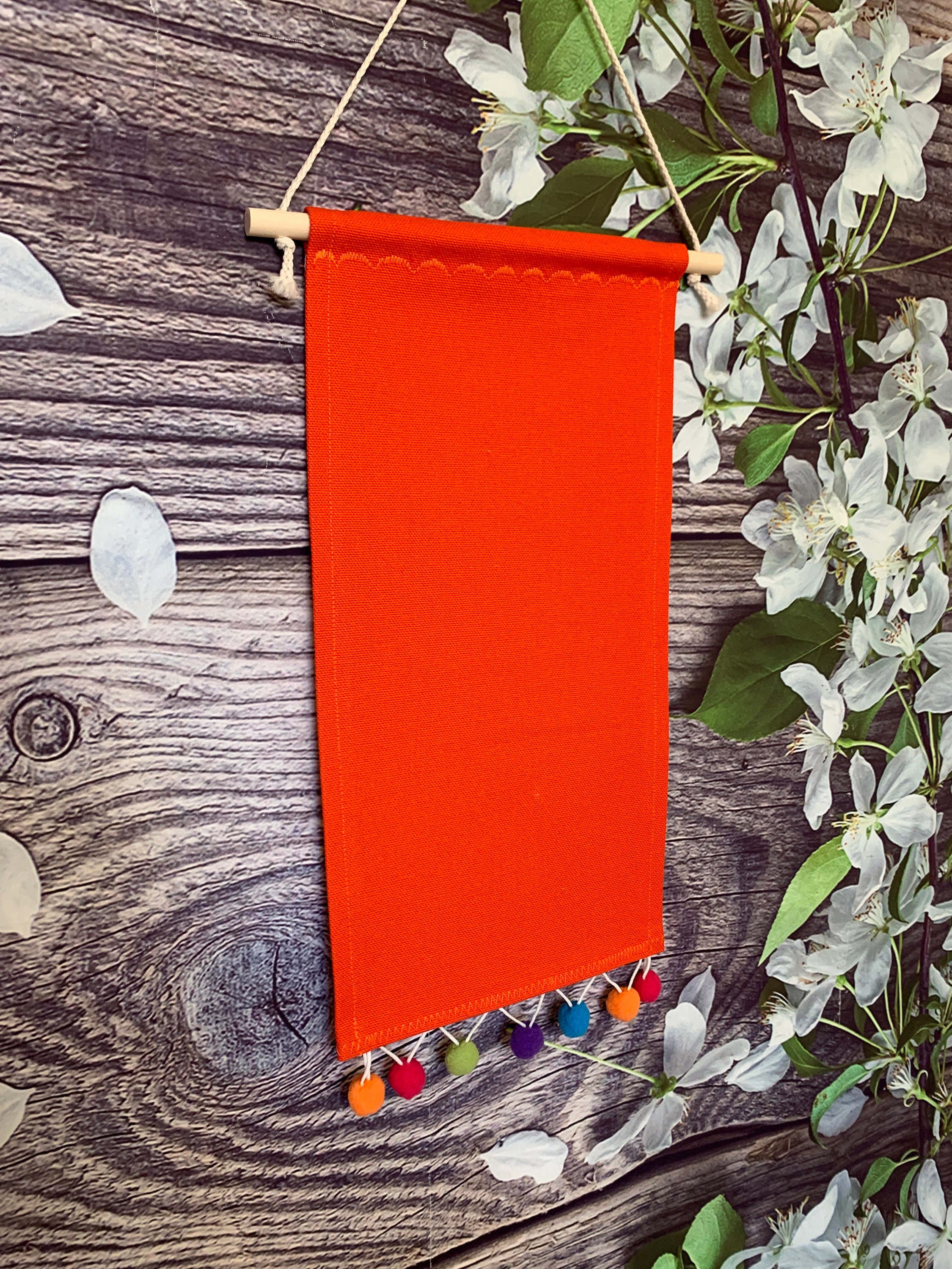 Large Tall Pin Banner / Orange Enamel Pin Display With Colorful Pom Pom