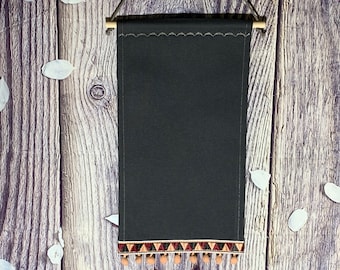 Charcoal Tall Pin Banner / Enamel Pin Display With Colorful Trim And Matching Pompoms/ Handmade Pin Banner To Display Enamel Pins And Badges