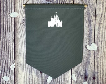 Custom Charcoal Castle Pin Banner/ Custom Pin Banner/ Castle Pin Pennant/ Charcoal Canvas Pin Pennant/ Personalized Enamel Pin Display