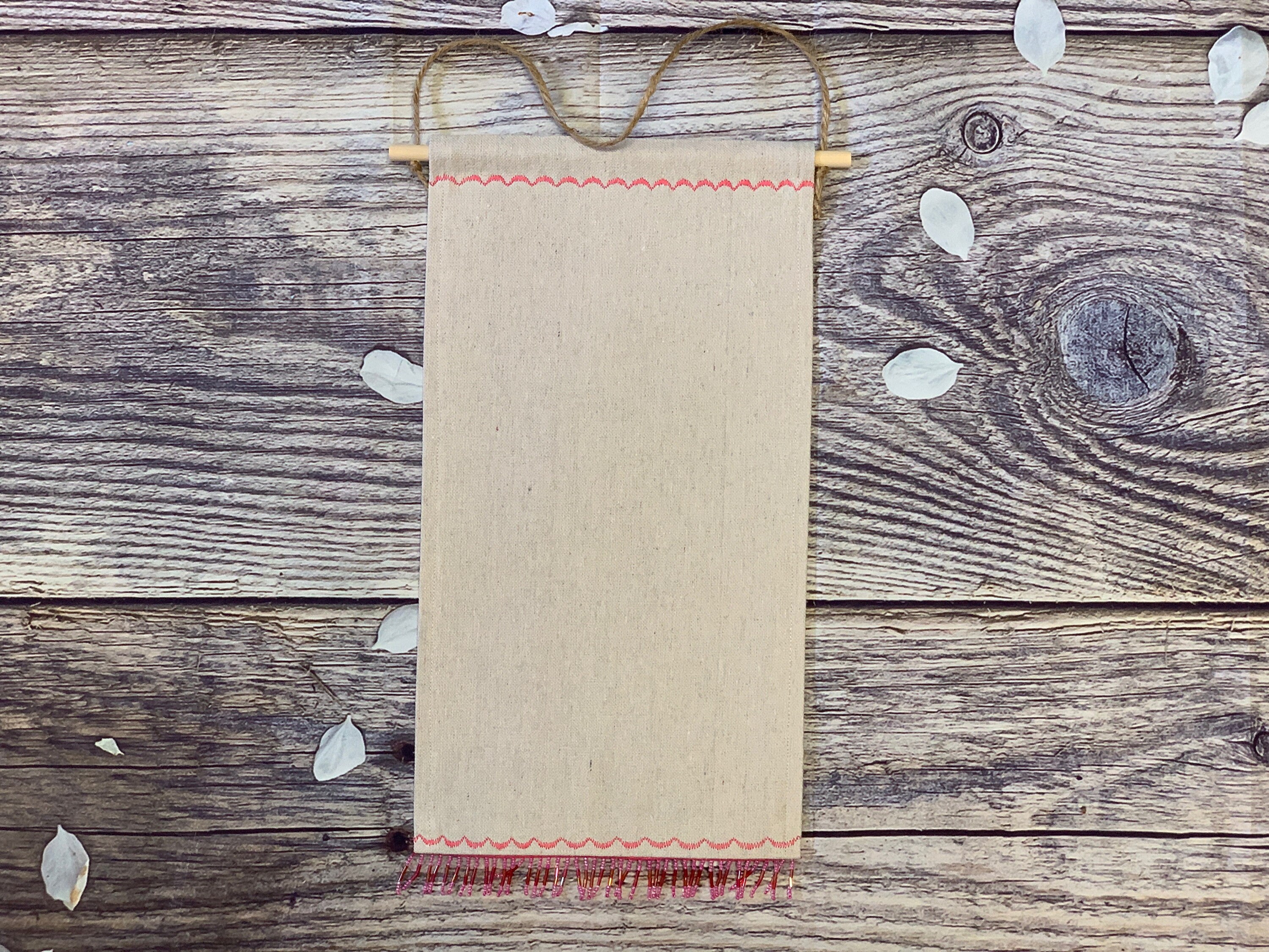 Tall Blank Canvas Banner With Beautiful Pink Beads, Rectangular Pin