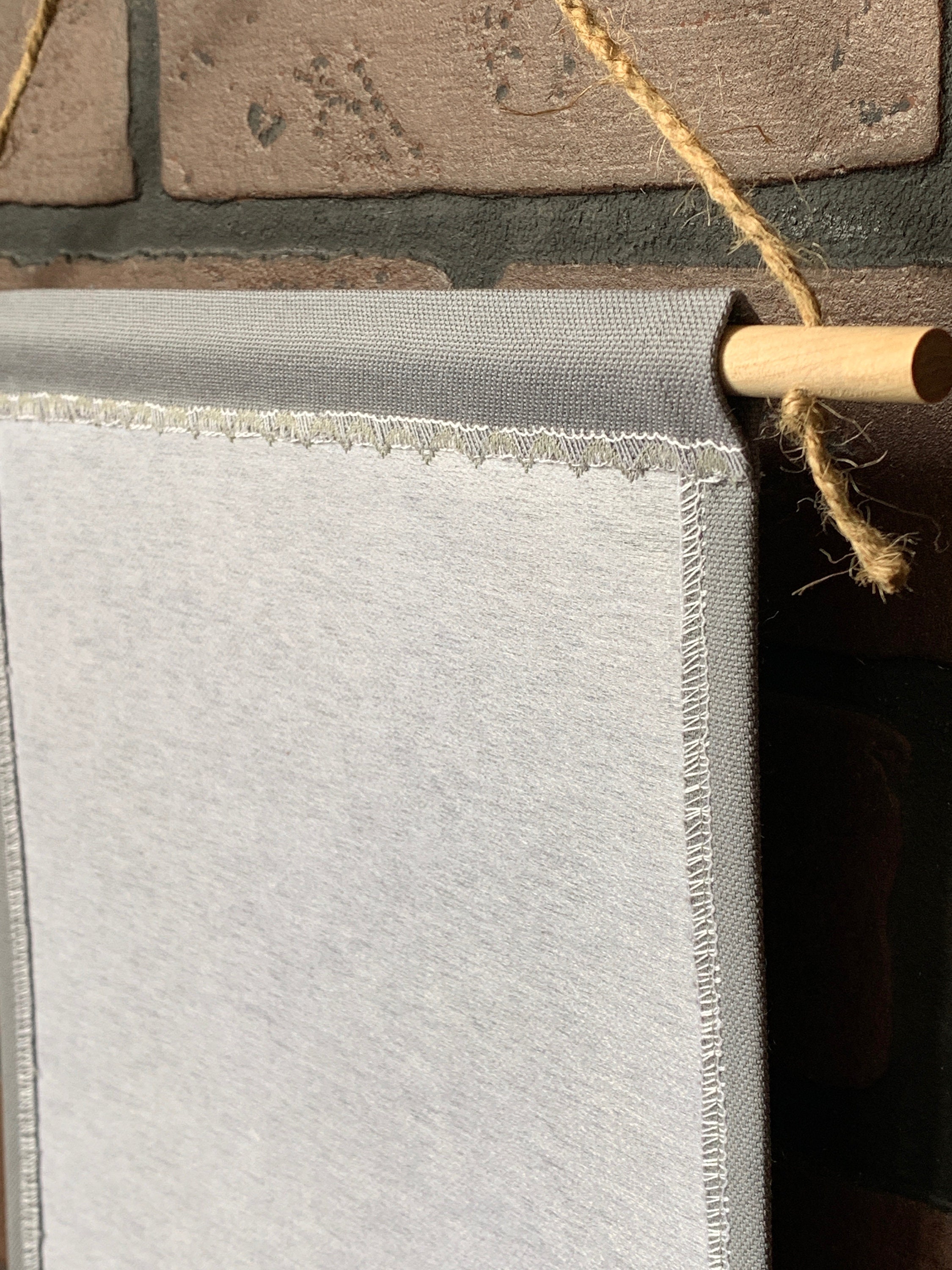 Large Canvas Banner In Gray With Trapezoid Bottom, Include Dowel Rod