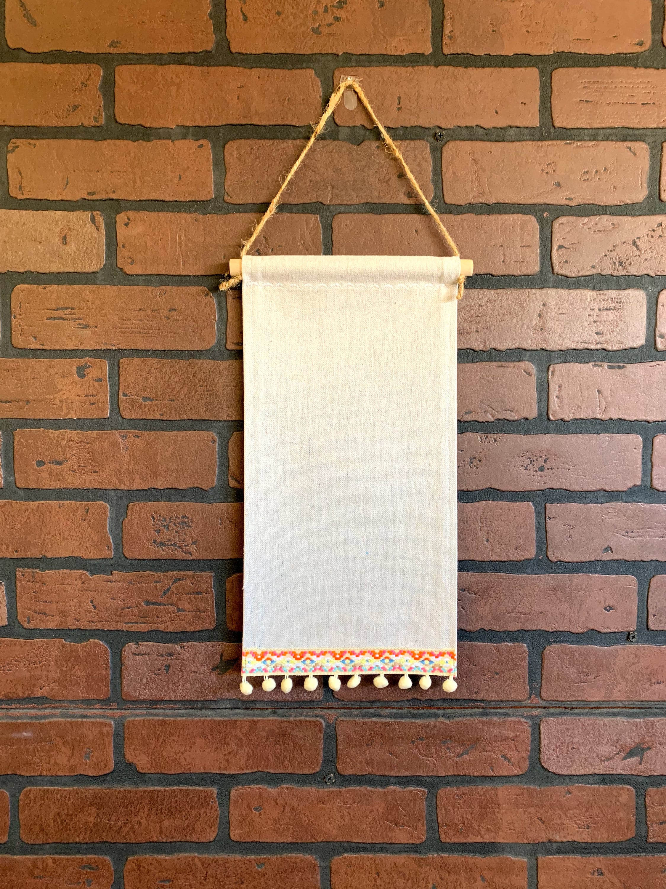 Tall Blank Canvas Banner With Beautiful Vintage Ribbon Trim And Pom Pom