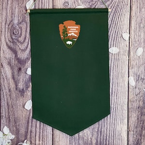 National Parks Pin Banner / Custom National Parks Banner/ National Parks Pin Pennant/ Enamel Pin Banner/ Green Canvas Banner National Parks
