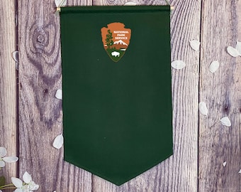 National Parks Pin Banner / Custom National Parks Banner/ National Parks Pin Pennant/ Enamel Pin Banner/ Green Canvas Banner National Parks