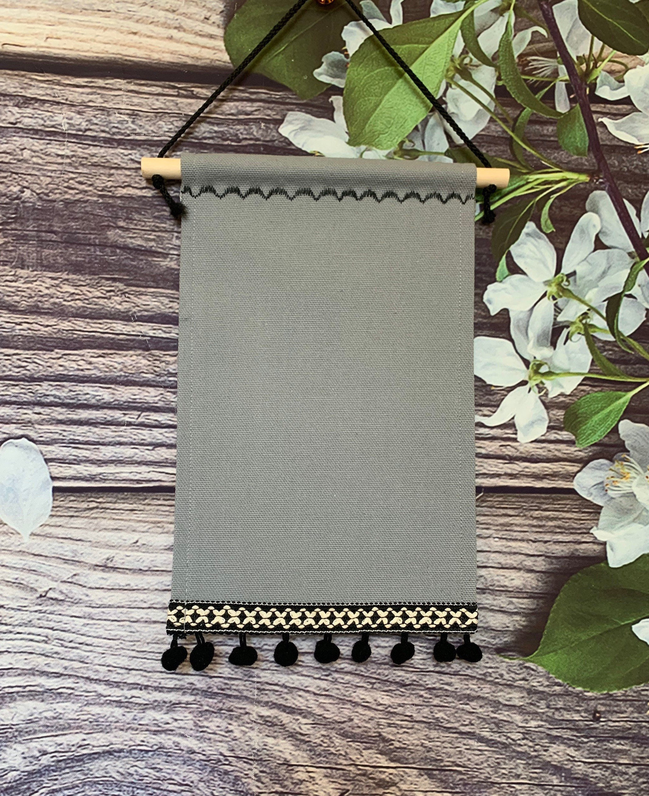 Large Tall Gray Blank Canvas Banner With Beautiful Vintage Ribbon Trim