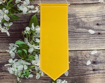 Enamel Pin Banner, Pin Display, Enamel Lapel Pin Display, Enamel Storage, Tall Pin Pennant In Bright Yellow, Duck Canvas Pin Banner