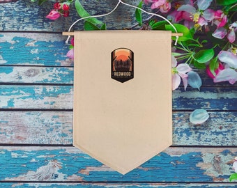 Redwood National Park Pin Banner/ Custom Redwood Park Banner/ National Parks Pin Pennant/ Enamel Pin Banner/ Canvas Banner National Parks