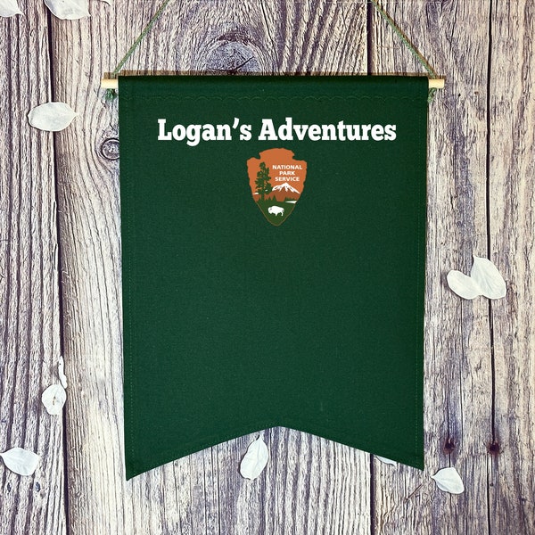 Personalized Forest Green Banner / Custom National Parks Banner/ National Parks Pin Pennant With Custom Name And Logo/ Canvas Pin Pennant