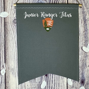 Personalized Charcoal Pin Banner /Junior Ranger National Parks Banner/ National Parks Pin Pennant With Custom Name And Logo