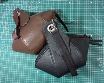 Modern Leather Bucket Bag, Geometric Shape Purse, Handmade Crossbody Bag, Minimal Style Handbag