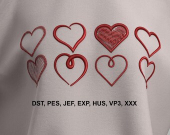 Herz Stickmuster Set: Einfarbige Applikation (Digitaler Download)