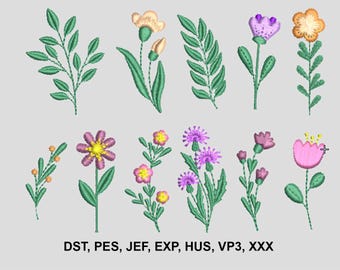 Blumen Stickdatei Set - 11 süße Blumen, je 5 cm, digitaler Download