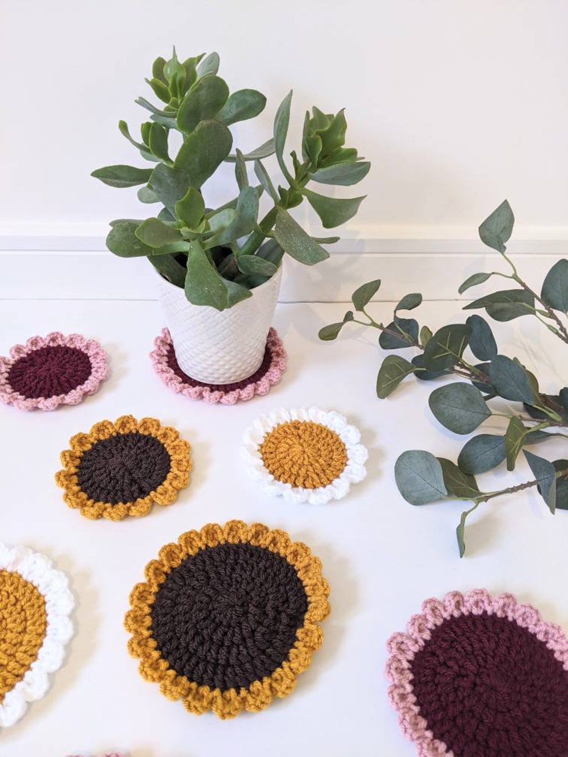 Handmade crochet coaster plant pot cosy Etsy