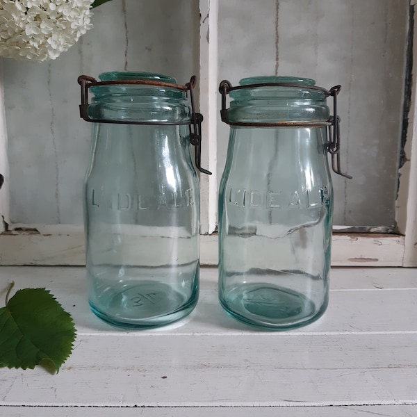 Old French glass canning jar / mason jar with bracket from L'ideale