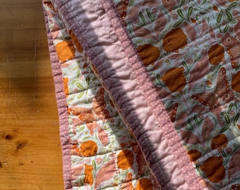 Custom Handmade Whole Cloth Quilt, Personalized Baby Blanket, Modern Heirloom Cotton Quilt