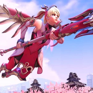Pink  Mercy Staff (breast cancer skin version)