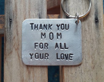 AWESOME MOM Key ring Hand stamped Thanksgiving day Gift for her  Silver keychain Personal Message Custom made Rustic Handmade Free Shipping