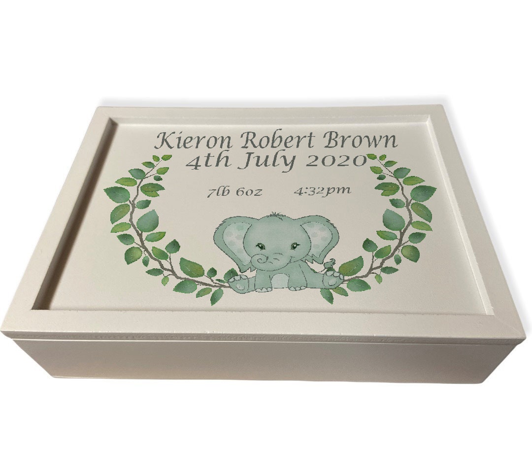 Personalised Baby Elephant Keepsake Box, New Baby Gift, Baby Memory Box ...