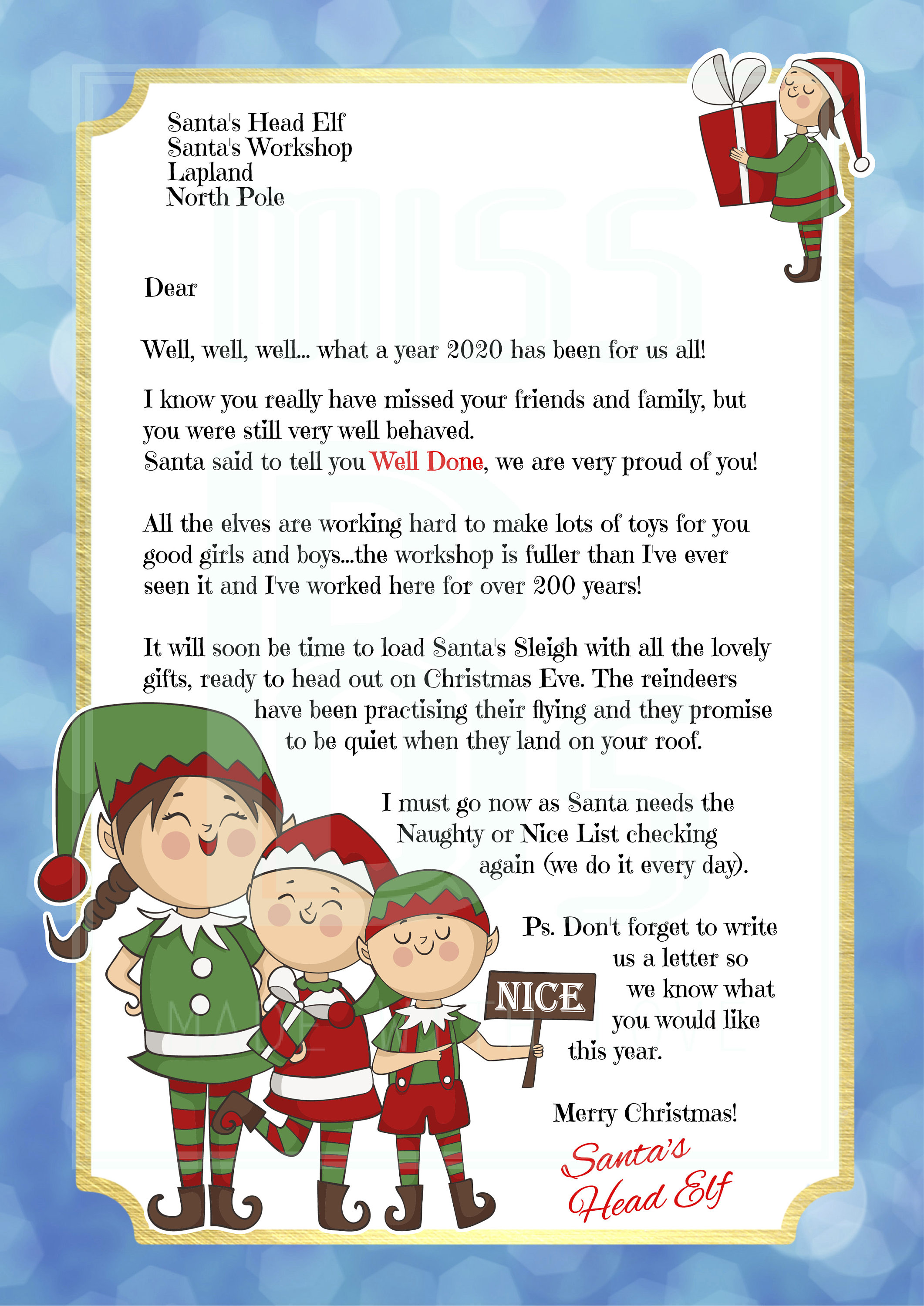 Personalised Christmas Letter From Santa Nice List - Etsy UK