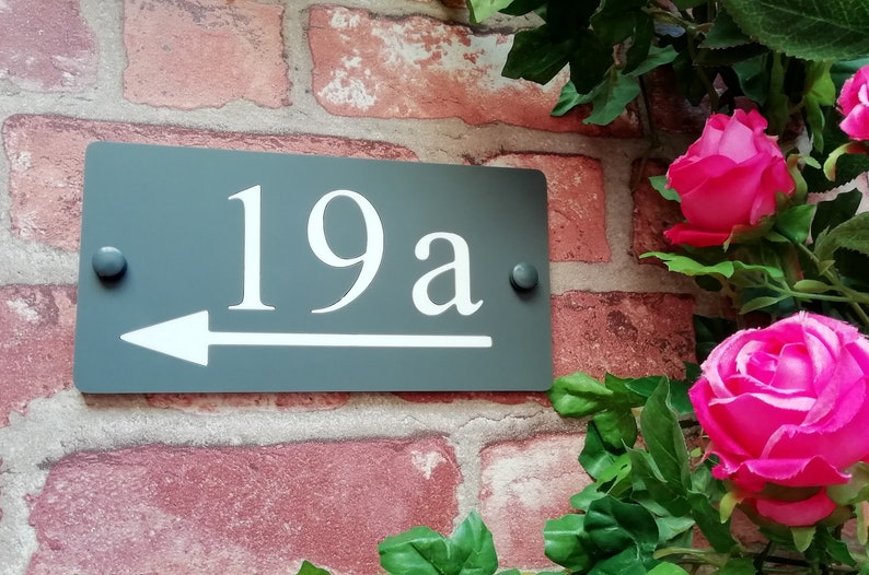Acrylic House Number, Numbers, Sign, Signs, Inlaid Digits, With Directional Arrow Head, 1, 2, 3 or 4 digits, Slate Grey Colour / Matt Black image 4