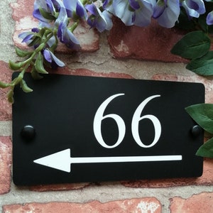 Acrylic House Number, Numbers, Sign, Signs, Inlaid Digits, With Directional Arrow Head, 1, 2, 3 or 4 digits, Slate Grey Colour / Matt Black image 2