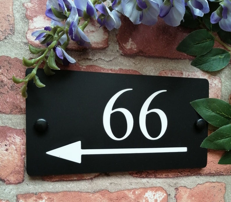 Acrylic House Number, Numbers, Sign, Signs, Inlaid Digits, With Directional Arrow Head, 1, 2, 3 or 4 digits, Slate Grey Colour / Matt Black image 2