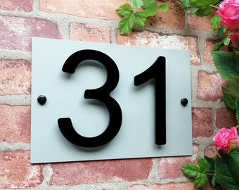 Modern Acrylic House Number, Numbers, Floating Digits Mounted on Backboard, Grey or Black, House Sign