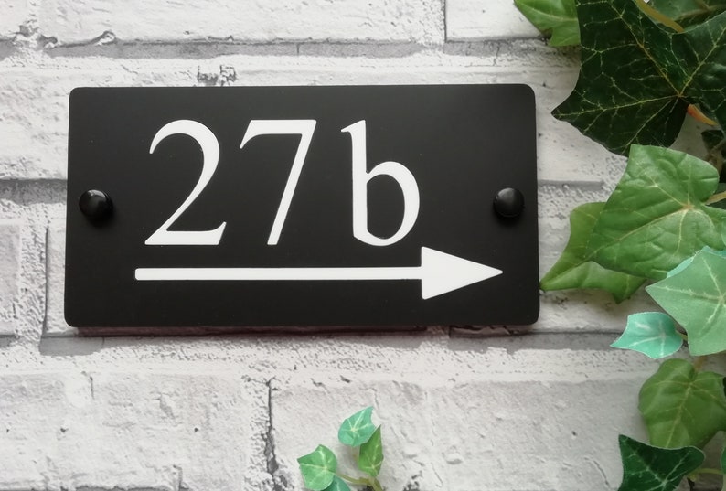 Acrylic House Number, Numbers, Sign, Signs, Inlaid Digits, With Directional Arrow Head, 1, 2, 3 or 4 digits, Slate Grey Colour / Matt Black image 5