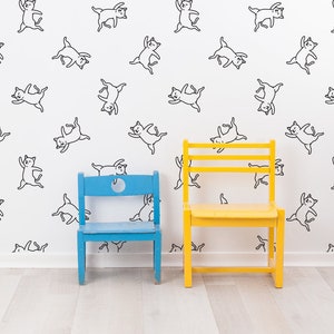 Black and white cat wallpaper, kids nursery wallpaper, animal wallpaper, removable wallpaper, peel and stick, baby room wall decor