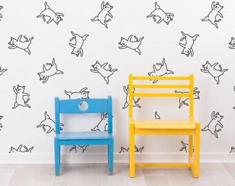 Papel tapiz de gato en blanco y negro, papel tapiz para habitación infantil, papel tapiz de animales, papel tapiz removible, despegar y pegar, decoración de pared para habitación de bebé