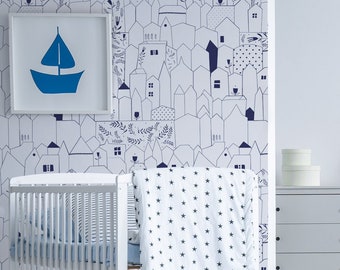 Papel pintado removible de edificios de la ciudad, papel pintado para niños, papel pintado autoadhesivo, pegatina de pared, papel pintado despegable y pegado, papel pintado temporal#