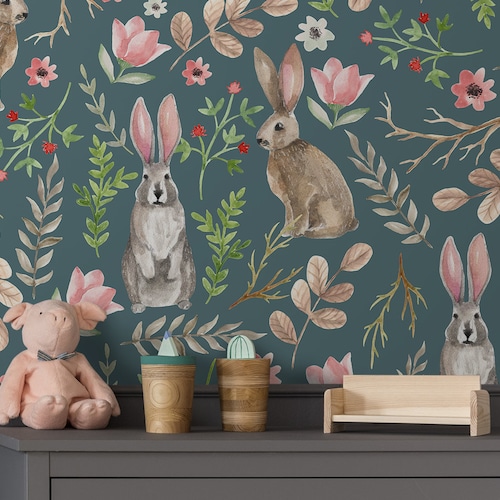 Hare Removable Vinyl Mural / Peel and Stick Rabbits Wallpaper Etsy