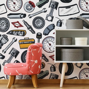 Tools wallpaper for kids room, peel and stick, self adhesive, nursery wallpaper, boys room wall decor