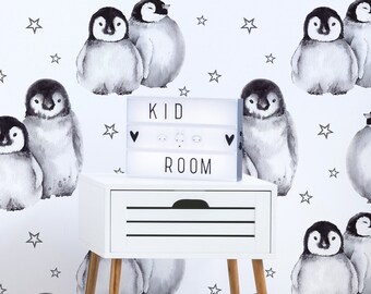 Papel tapiz de pingüinos bebés, papel tapiz removible de acuarela para guardería infantil, papel tapiz de animales autoadhesivo despegable y pegado, decoración de pared para habitación de bebé