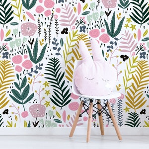 Blumentapete fürs Kinderzimmer, Wandbild zum Abziehen und Aufkleben, abnehmbare Kindertapete, florale Wanddekoration für das Babyzimmer