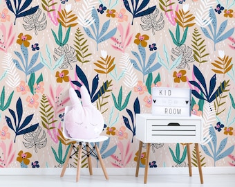 Creative floral wall mural for nursery, peel and stick wall mural, kids removable wallpaper, home decor for baby room
