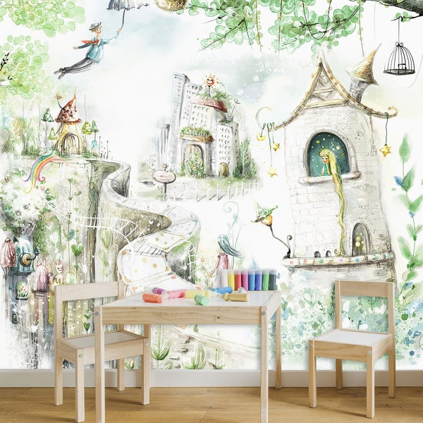 Magical land self adhesive wallpaper, nursery wallpaper, paper peint adhésif, removable wallpaper, peel and stick wallpaper, wall mural